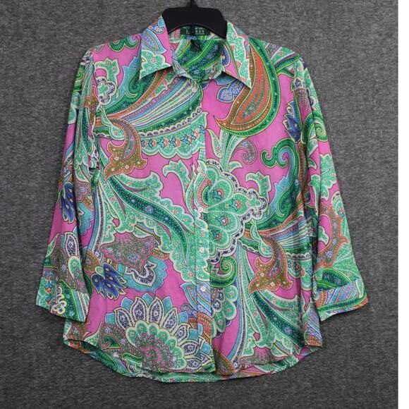 Vintage Lauren Ralph Lauren Paisley Shirt Large Maximalist Eclectic Y2K Preppy - Picture 1 of 5